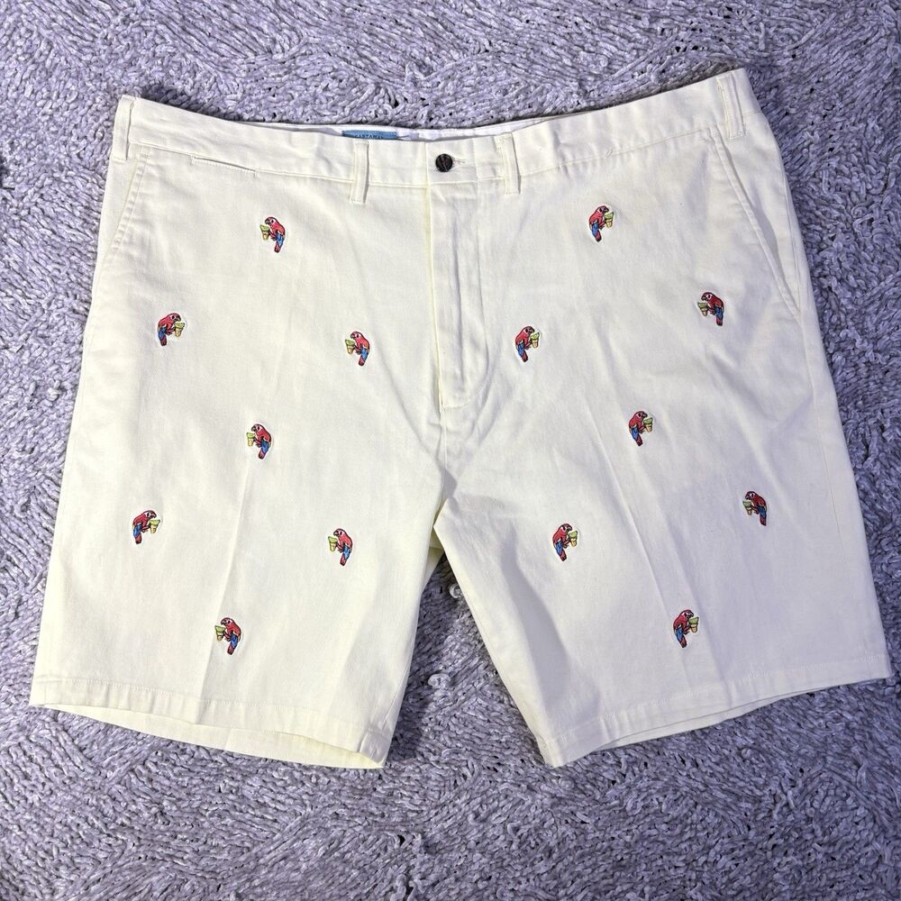 Castaway Nantucket Chino Shorts Mens 46 Embroidered Parrots Animal Print Golf